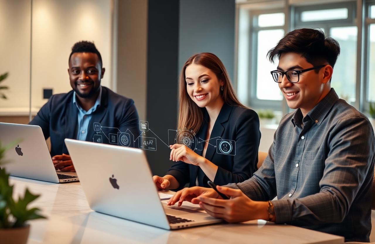 Graduates using AI tools in a modern workplace